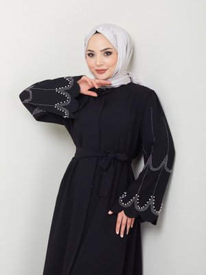 Numara Moda Giyim Kolları Taşlı Ferace Elbise