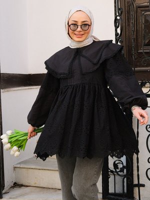 Bebe Yaka Dantelli Gömlek Siyah Bebe Yaka Dantelli Gömlek Siyah