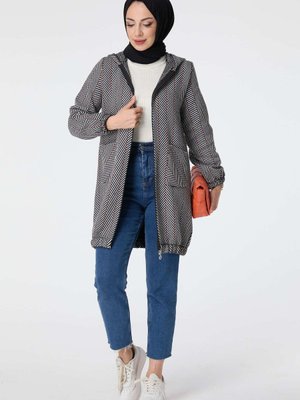 Düz Kapüşonlu Yaka Turuncu Trenç Kap