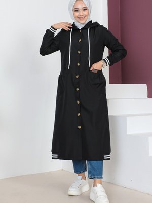 Ribanalı Trençkot Siyah