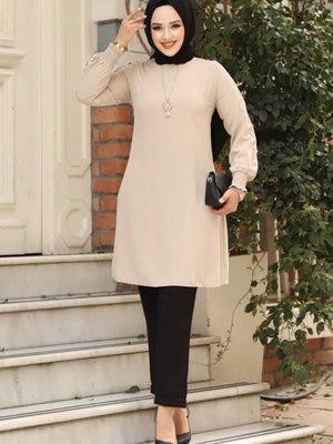 Kolu Dantel Detaylı Kolyeli Tunik