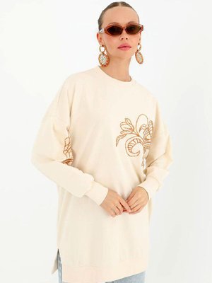 Bej Boncuk Baskı Sweat Bej Boncuk Baskı Sweat