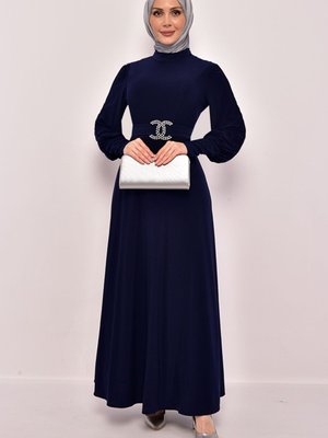 Taş Tokalı Candy Abiye Elbise Lacivert