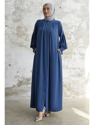 İndigo Pileli Detay Büzgülü Ferace İndigo Pileli Detay Büzgülü Ferace