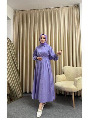 Yaka Çıtçıtlı Gömlek Elbise Terikoton Kumaş