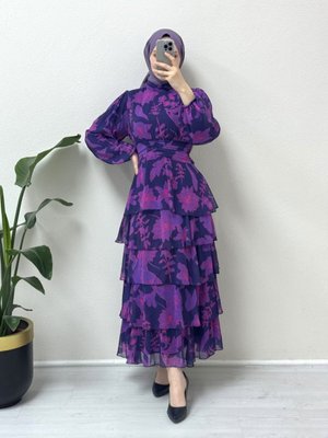 Beli Büzgülü Etegi Beş Kat Astarlı Şifon Elbise Beli Büzgülü Etegi Beş Kat Astarlı Şifon Elbise