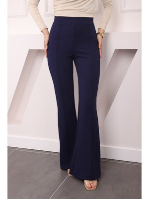Lacivert Yüksek Bel Çimalı İspanyol Pantolon