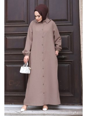 Vizon Büyük Beden Çıkarılabilir Kapüşonlu Boydan Düğmeli Ferace