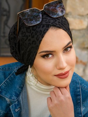 Siyah Leopar Çapraz Bantlı Bone