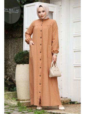 Taba Robalı Boydan Düğmeli Cepli Ferace