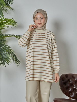 Çizgili Sweatshirt İki İplik Manşet Kaşkorse