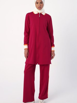 Bordo Polo Yaka Şardonlu Eşofman Takımı