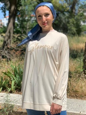 Bej Tonaton Zincir Nakışlı Sweat Bej Tonaton Zincir Nakışlı Sweat