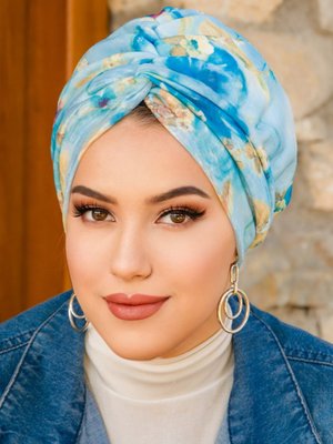 Mavi Turkuaz Desenli Burgu Bone