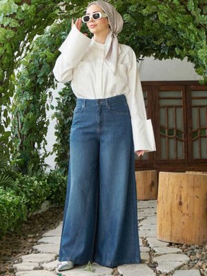 Denim Pantolon Etek Koyu Mavi