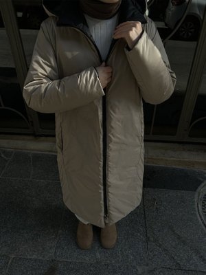 Çift Taraflı Şişme Mont Siyah Bej