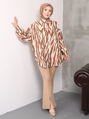 Kahverengi Zebra Desen Gömlek