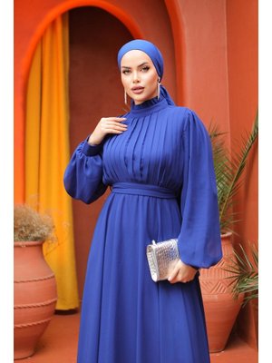 İndigo Asel Şifon Abiye Elbise