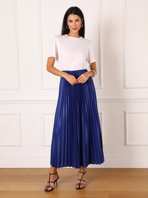 Lacivert Parlak Kumaş Piliseli Etek