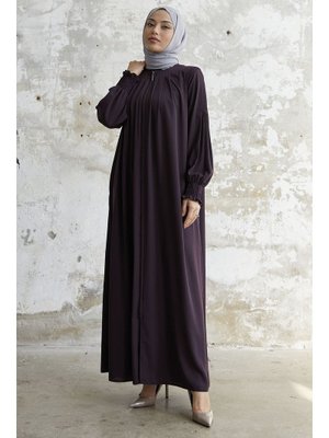 Mürdüm Pileli Detay Büzgülü Ferace