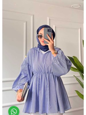 Çizgili Beli Lastikli Gömlek