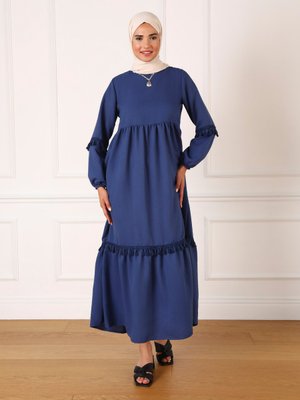 Lacivert Aerobin Püskül Detaylı Elbise
