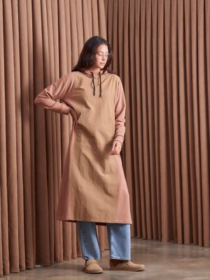 Garnili Uzun Sweatshirt Camel Bol Kalıp