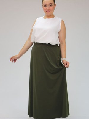 Haki Büyük Beden Penye Basic Uzun Etek