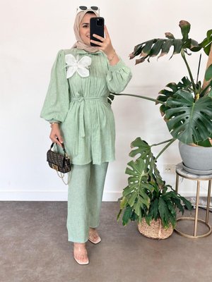 Pamuk Keten Broşlu Takım Mintyeşil Pamuk Keten Broşlu Takım Mintyeşil