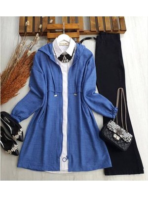 Şahin Cepli Kapüşonlu Oversize Keten Kap