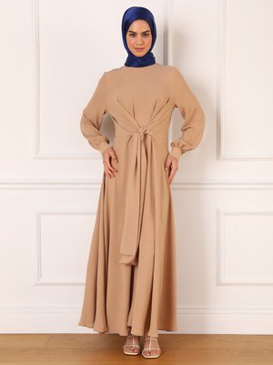 Sütlü Kahve Bağlama Detaylı Aerobin Elbise