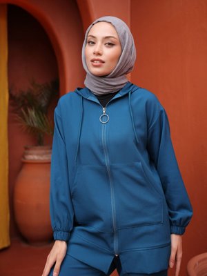 Kanguru Cepli İthal Double Kumaş Kapüşonlu İkili Eşofman Takımı