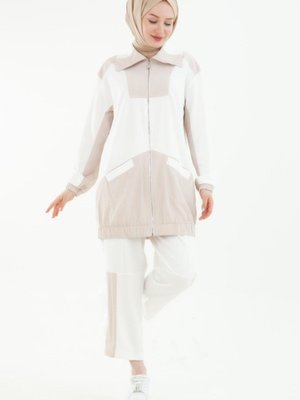 Armine Trend Paraşüt Detaylı Fermuarlı Takım Ekru
