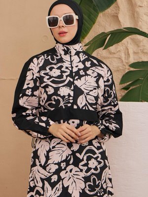 Siyah Paraşüt Kanguru Model Beyaz Tasarım Tam Kapalı Mayo