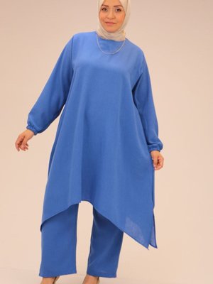 İndigo Büyük Beden Keten Airobin Pantolonlu Takım İndigo Büyük Beden Keten Airobin Pantolonlu Takım