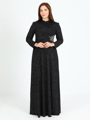 Büyük Beden Abiye Elbise Siyah Gümüş Rengi