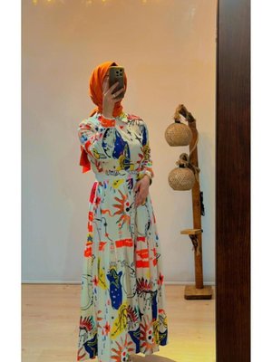 İnce Keten Desenli Yazlık Elbise