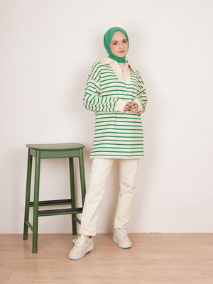 Yarım Fermuarlı Çizgili Sweat Yarım Fermuarlı Çizgili Sweat