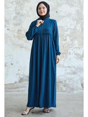 Arkadan Püskül Detay Büzgü İndigo Ferace Arkadan Püskül Detay Büzgü İndigo Ferace