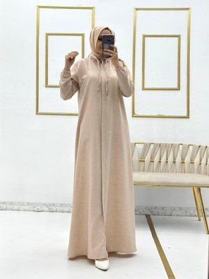 Cm Boyunca Keten Fermuarlı Yazlık Ferace Cm Boyunca Keten Fermuarlı Yazlık Ferace