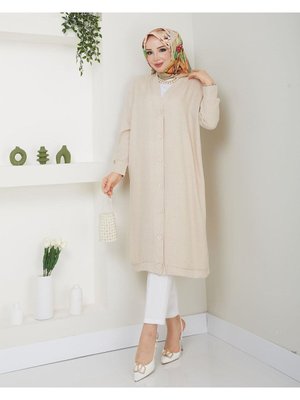 Sofya Keten Düğmeli Giy Çık Serisi Tunik Krem (standar Beden Uyumlu Boy: