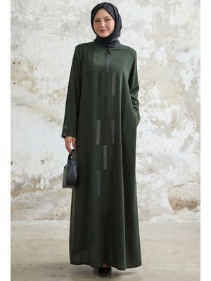 Gizli Patlı Taşlı Haki Ferace