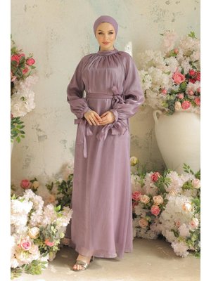 Lila Sarem Işıltı Abiye Elbise