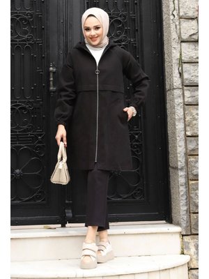 Siyah Pat Detaylı Fermuarlı Kot Kap