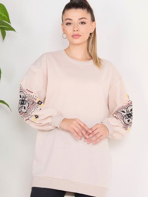 Düz Bisiklet Yaka Bej Sweat Düz Bisiklet Yaka Bej Sweat