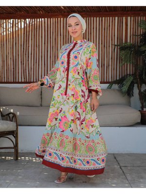 Alaçatı Viskon Yazlık Altı Sulu Elbise Bordo