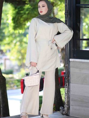 Kuşaklı İkili Takım Bej Kuşaklı İkili Takım Bej