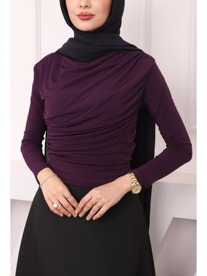 Mor Balıkçı Yaka Drapeli Sandy Bluz