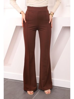 Kahverengi Yüksek Bel Çimalı İspanyol Pantolon