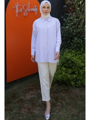 Krem Çizgili Gömlek